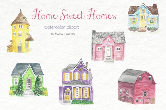 Download Watercolor Clip Art Houses Homes Colorful by ...