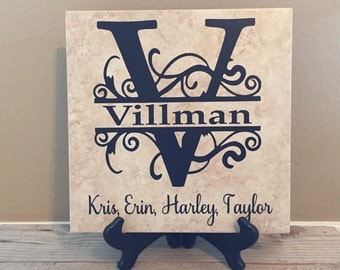 Personalized Name Tile, Monogramed Tile, Name Sign, Family Tree, Wedding Gift, Name Sign, Last Name Sign, Anniversary Gift, Housewarmig Gift