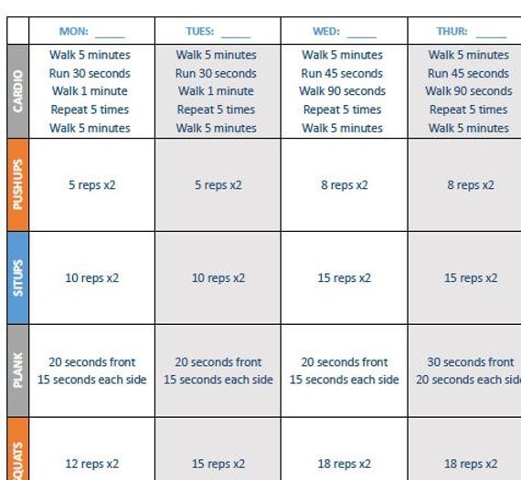 4-Week Progressive Fitness Plan Worksheets