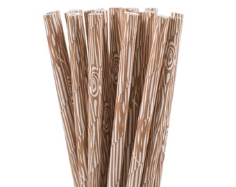 Paper Straws, Wood Grain Paper Straws, Woodland Party Supplies, Camping Party Decor, Rustic 1st Birthday Party, Adventure Party Paper Straws