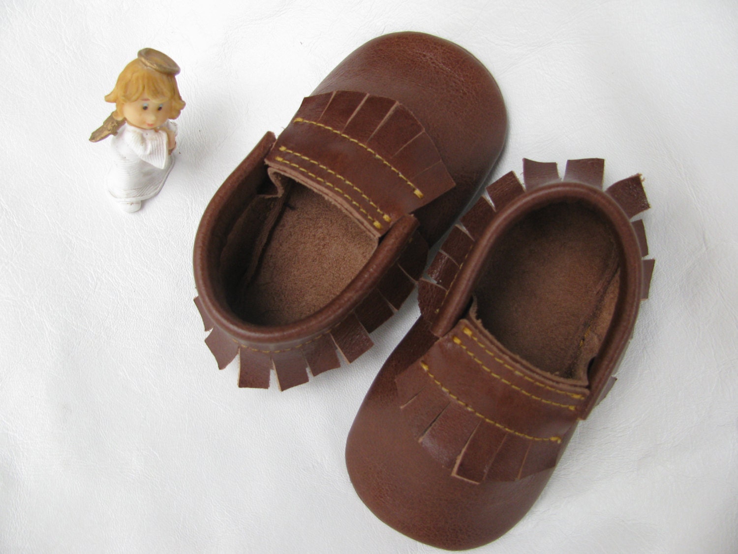 Baby moccasins.Brown genuine leather baby moccasins.Infant