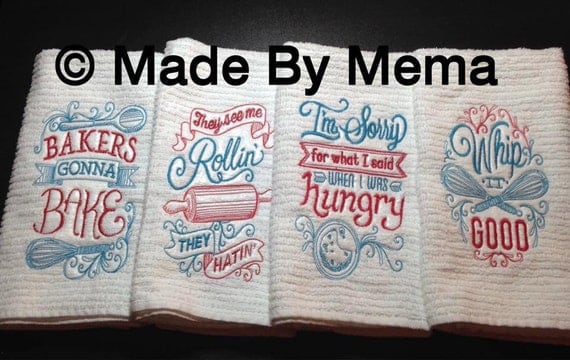 Set of Four Sassy Sayings Funny Dish Towels Custom