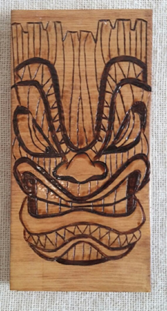 Tiki Mask Wood Burned Plaque by TheBrickCottage on Etsy