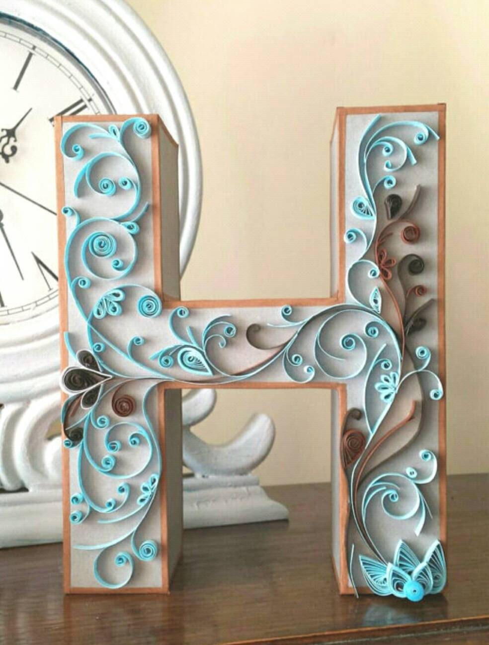 Letter H Freestanding quilled monogram H by XXBubblesandBelleXX