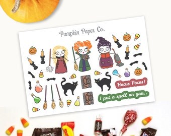 P143-Hocus Pocus inspired stickers, Halloween planner stickers, planner stickers, black cat, potion stickers, 36 stickers