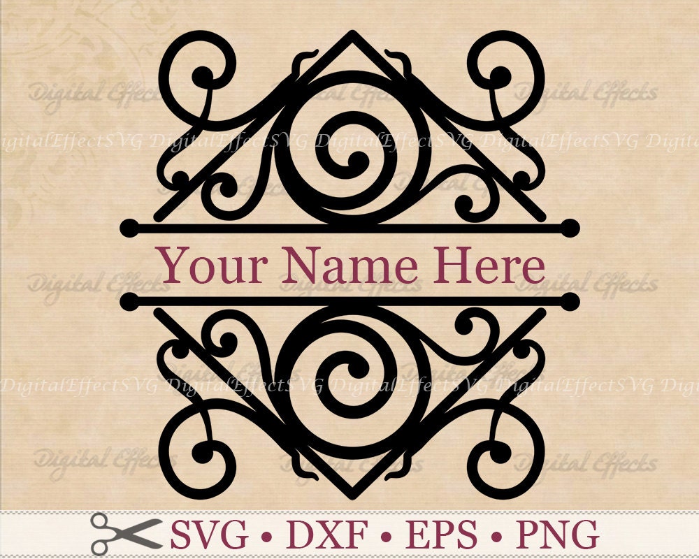 SPLIT MONOGRAM Frame Svg Eps Dxf Png Vintage Flourish