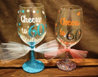 Glitter Wine Glass, Glitter Dipped, Glitter Dipped Wine Glass, Cheers to 60 Years, Funny Wine Glass, Birthday Gift, 60th Birthday Gift