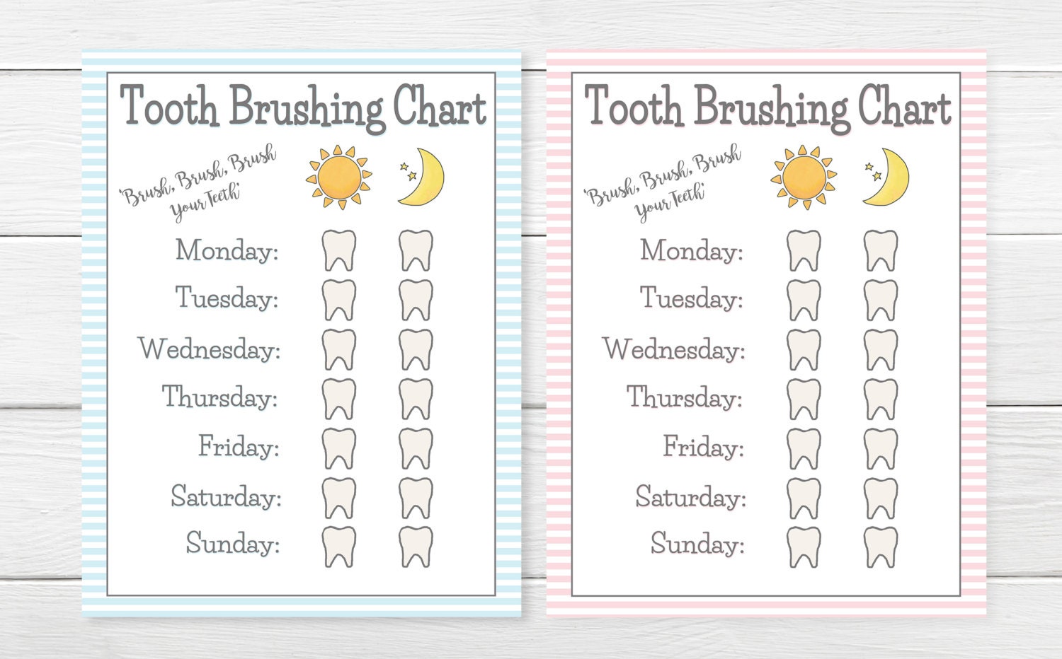 PRINTABLE Girls & Boys TOOTH Brushing Chart Young