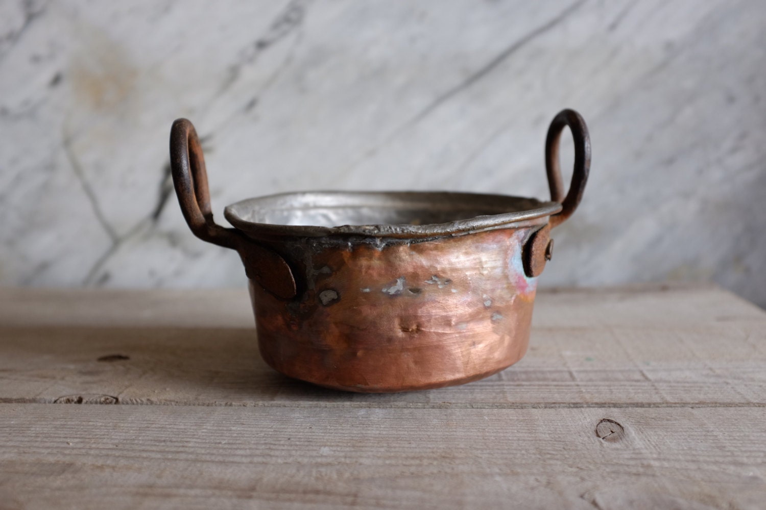 Antique Copper  Pot  Small  Vintage Copper  Pot  by VecchiaBottega