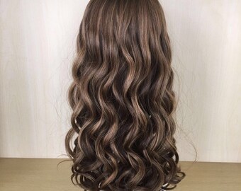 SUPER SALE 26" long honey brown highlighted human hair wig