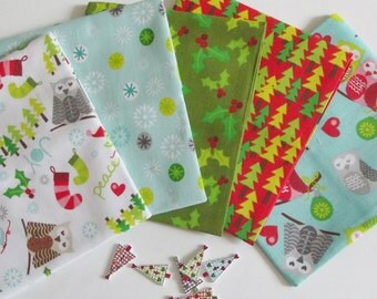5 Owl Christmas Fat Quarter Bundle-100% Cotton, Craft & Quilting