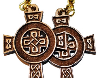 Celtic Cross Dangle Earrings, These earrings are made with solid maple hardwood that has been laser engraved with great detail.