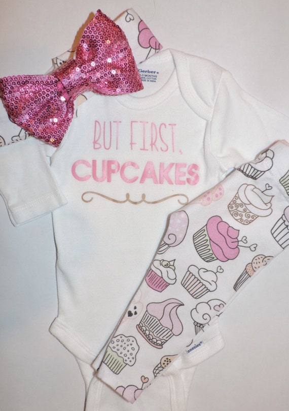 Baby Girl Cupcake Leggings Shirt Onesie & Headband Option