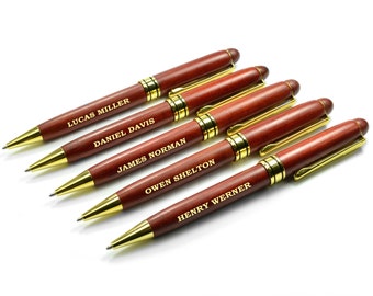 Set of 5 Engraved Redwood Pen, Personalized wood Pen, Custom engraved wooden pen,Wedding Gift, Corporate Business Gift. Unique Gift