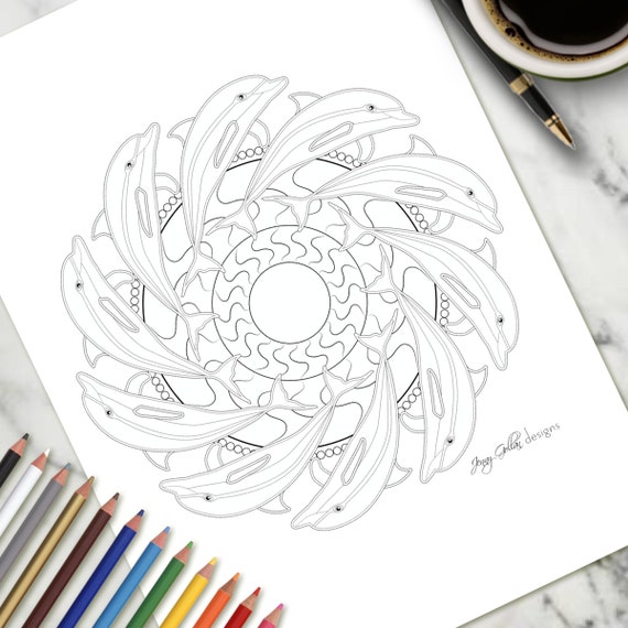 Adult Colouring Page Dolphin Mandala