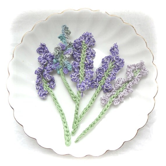 Set of 6 crochet lavender flowers Crochet applique small
