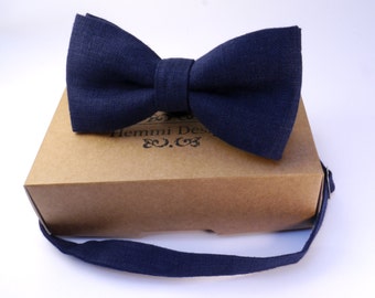 Dark Blue linen Bow Tie for wedding / bow tie for boy / bow tie for baby / bow tie for men