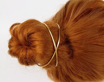 Brass Hair Clip, Cross Bun Cuff Bun Holder Hair Cuff, Thick Hair Slide, Metal Bun Pin Bun Ring, Hair Accessories, Women Gift for Girlfriend