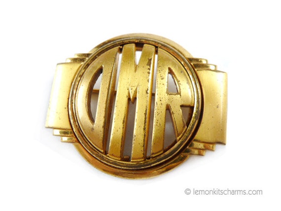 Vintage Art Deco Monocraft DMR Monogram Initials Brooch, Goldtone Jewellery Pin, Monet, Antique Pin, 1920s 1930s