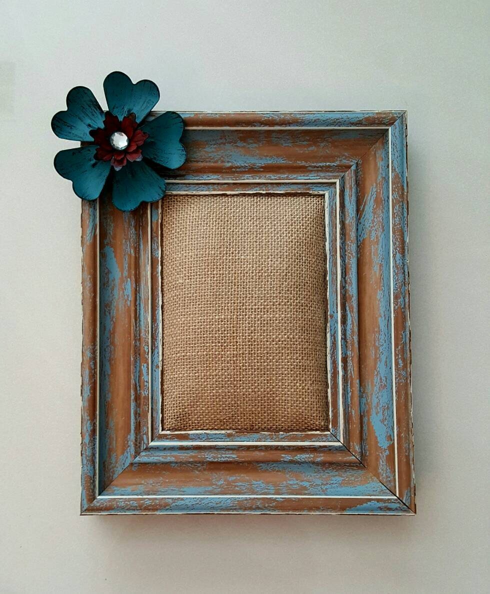 Distressed Rustic Picture Frame Metal Accent Burlap Insert