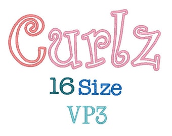 Curlz Applique Font 16 Sizes VP3 Format,Curlz Applique Embroidery Font,Embroidery Design Instant Download