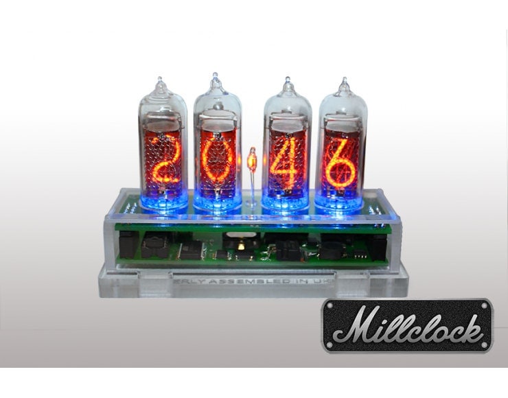 IN14 Nixie tube Clock assembled with ENCLOSURE and adapter
