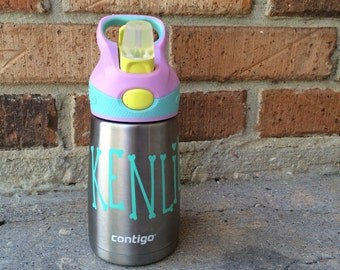 Personalized Contigo children's stainless steel sippy cup for school & daycare. Monogrammed water bottle for kid's. Keeps ice cold for hours