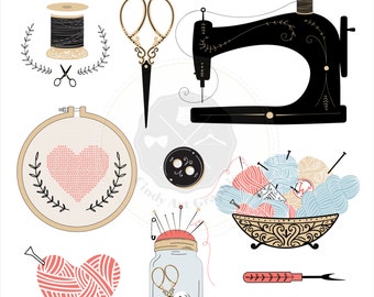 Vintage Sewing Clipart,sewing clipart,crafting clipart, digital download