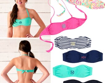 Monogrammed Swimsuit Top, Monogrammed Bandeau, Monogrammed Swimsuit, Monogram Bikini Top, Womens Swimsuit, Embroidered Swimsuit