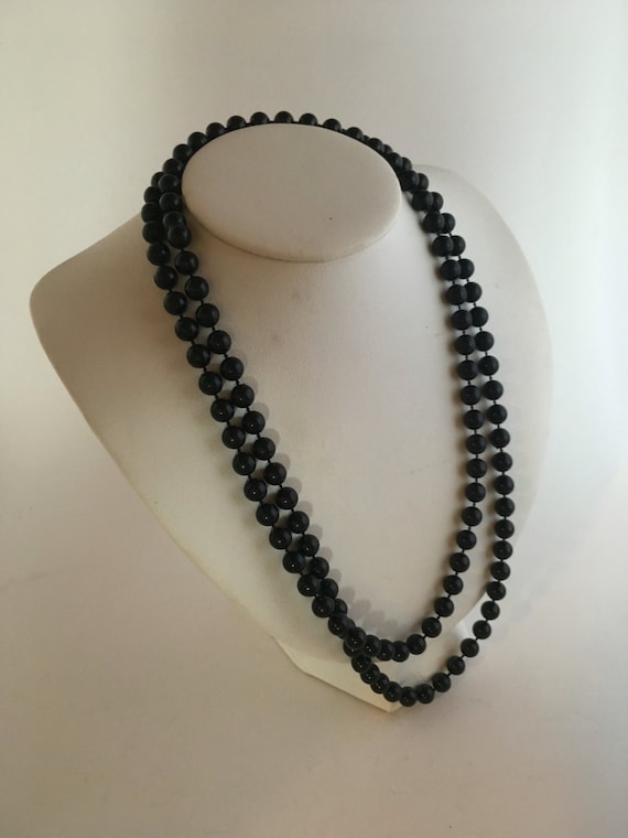 Vintage long black string beaded necklace long beads black