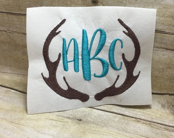 Deer Antlers With Monogram Embroidery Design, Monogram Embroidery Design Deer Antlers