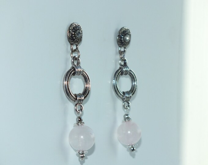 Rose Quartz Earrings, christmas gift, Beaded Drop Earrings,Rose Quartz Jewelery, Gemstone Earrings