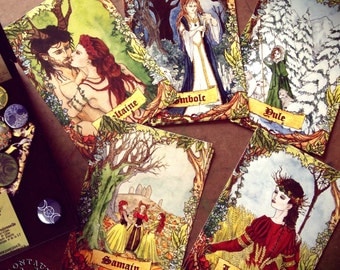 PAGAN SABBATH set of 5 postcards folk fantasy witchcraft pagan celtic wizard ritual, printed Imbolc, Beltane, Lugnasadh, samhain, & yule