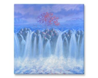 Autumn Painting, Canvas Print, Wall Art, Tree with Falling Leaves, 12x12", 16x16"