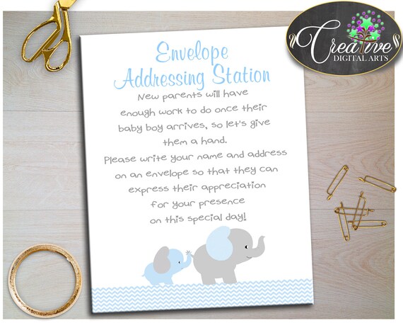 ENVELOPE ADDRESSING STATION baby shower sign with elephant
