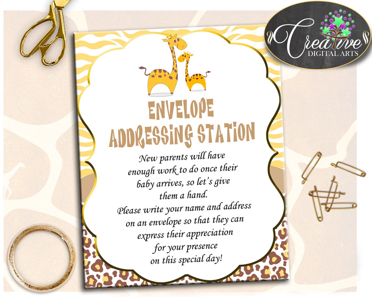 ENVELOPE ADDRESSING STATION baby shower giraffe sign baby