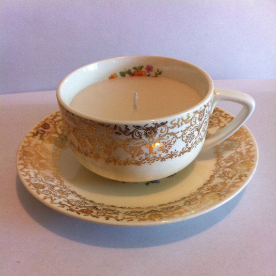 Tea Cup Candle with Saucer by GreatBrittBoutique on Etsy