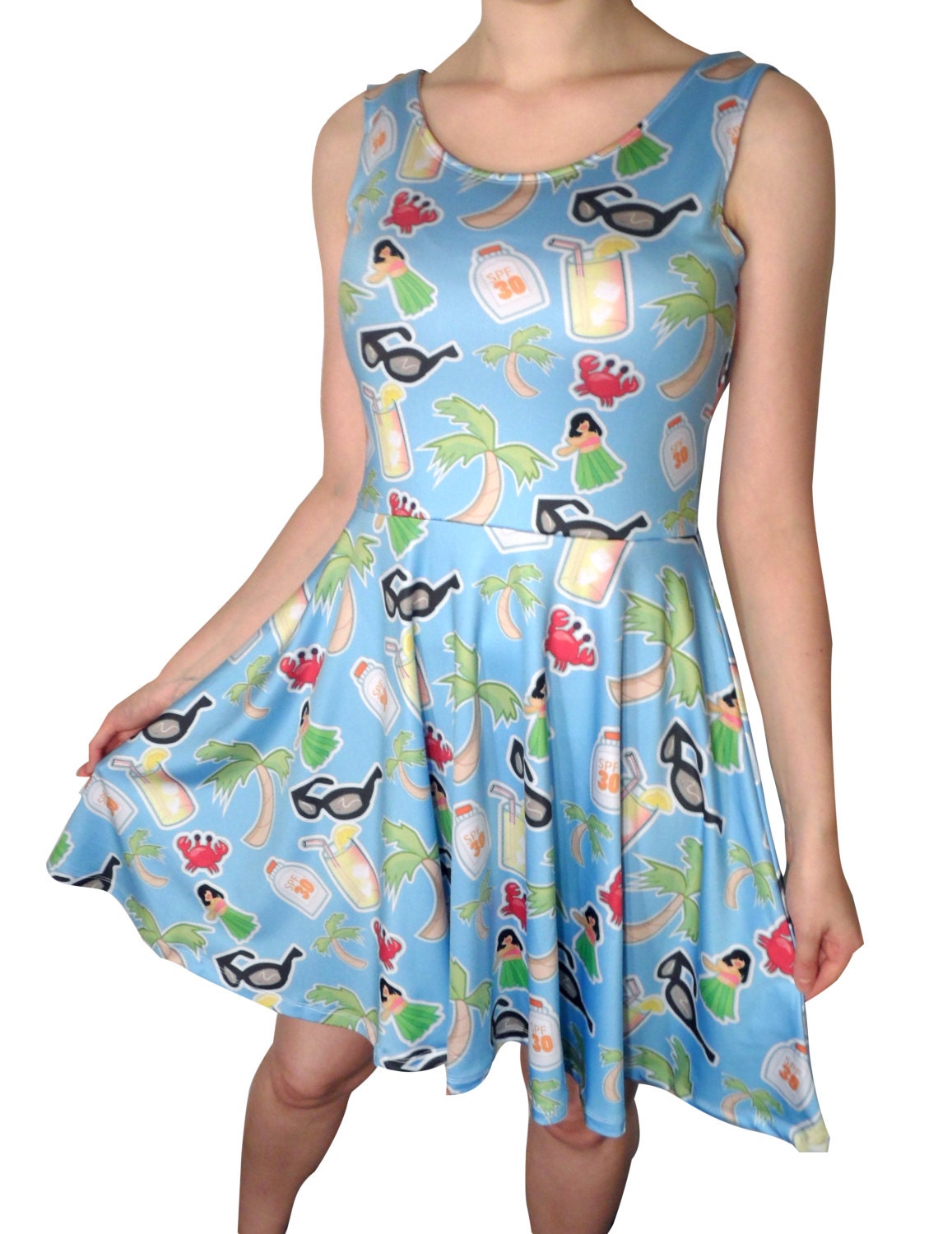 Beach Print Dress Summer Theme Printed Skater Dress Summer