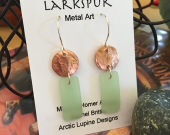 Copper Disc with Celery Dangle Earrings