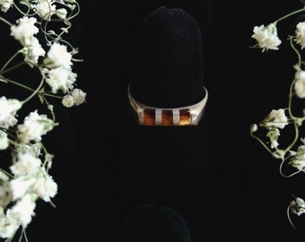 Tigers Eye Three Squares Sterling Silver Ring Size 4-6