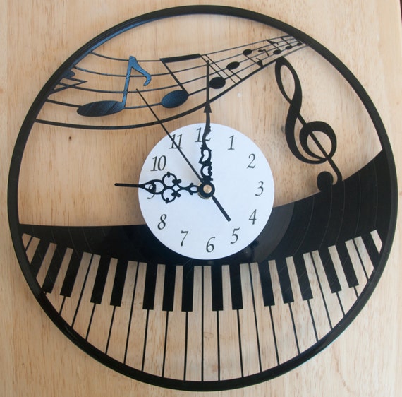 Music/Piano themed Vinyl Album Record Clock made in the