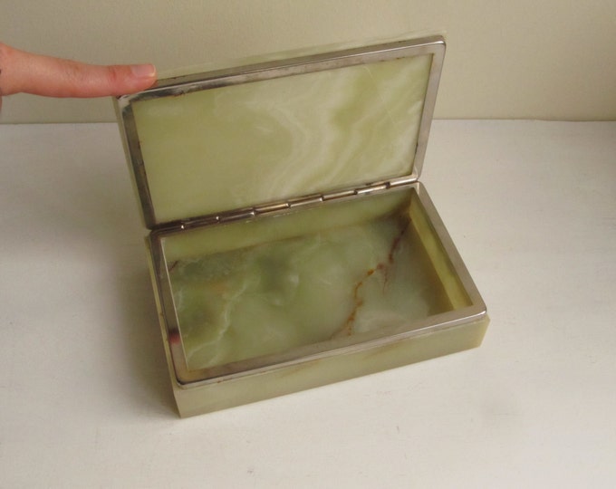 Onyx jewelry box, green stone trinket storage box, mid-century elegant home decor Christmas gift idea for him or her