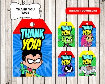 Teen Titans Go Thank you Tags instant download , Teen Titans Go party Thank you Tags, Printable Teen Titans Go tags