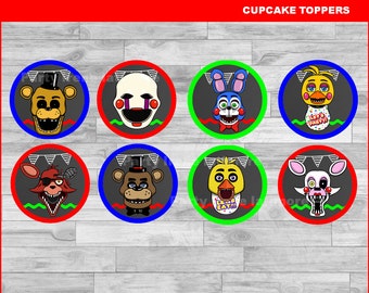 Five nights at freddy's cupcakes toppers Instant download, Five nights at freddys Chalkboard toppers, FNaF toppers