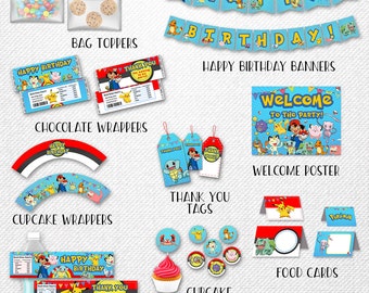 Pokemon bundle, Pokemon party pack, Pokemon party bundle, Pokemon party supplies! Instant download!