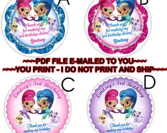 YOU PRINT- Shimmer and Shine Birthday Thank you Sticker, Shimmer and Shine Cupcake Toppers, Shimmer and Shine Favor Tags, Labels - BIRTHF31