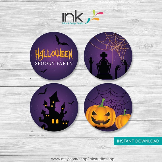 Halloween Spooky Party Cupcake Toppers Instant Download