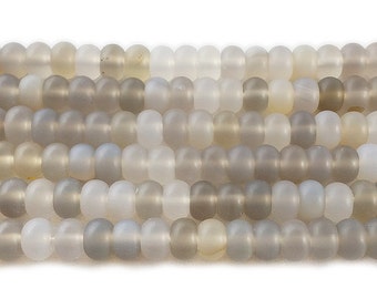 Gray Agate Matte Rondelle Gemstone Beads