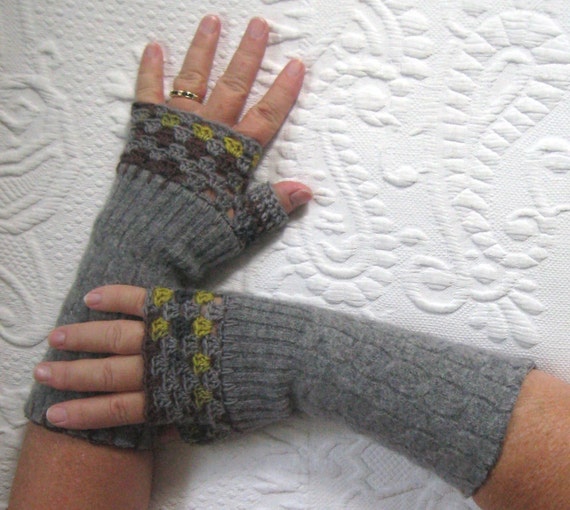 fingerless Gloves . repurposed wool sweaters . wool arm
