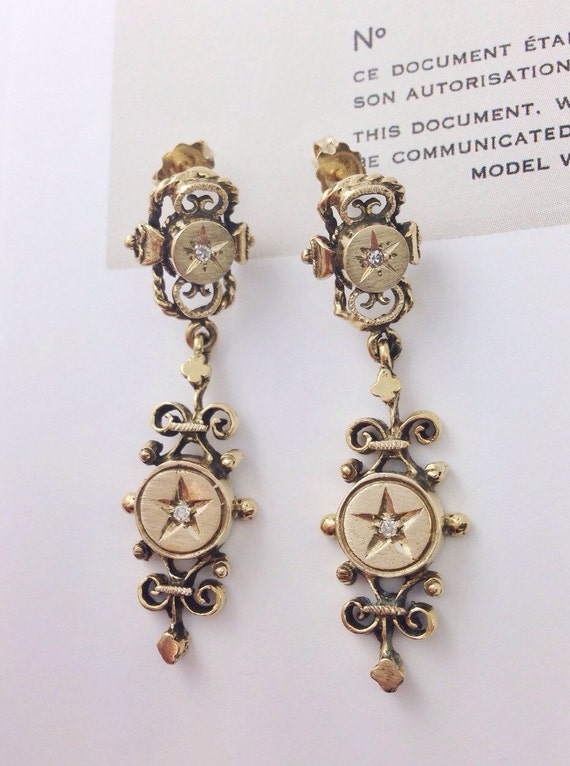 late Victorian Etruscan revival dangle stud earrings